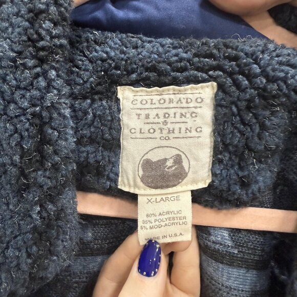 Colorado Trading Jacket Mens XL Blue Black Sherpa Fleece Buffalo Bison Western - Picture 3 of 8